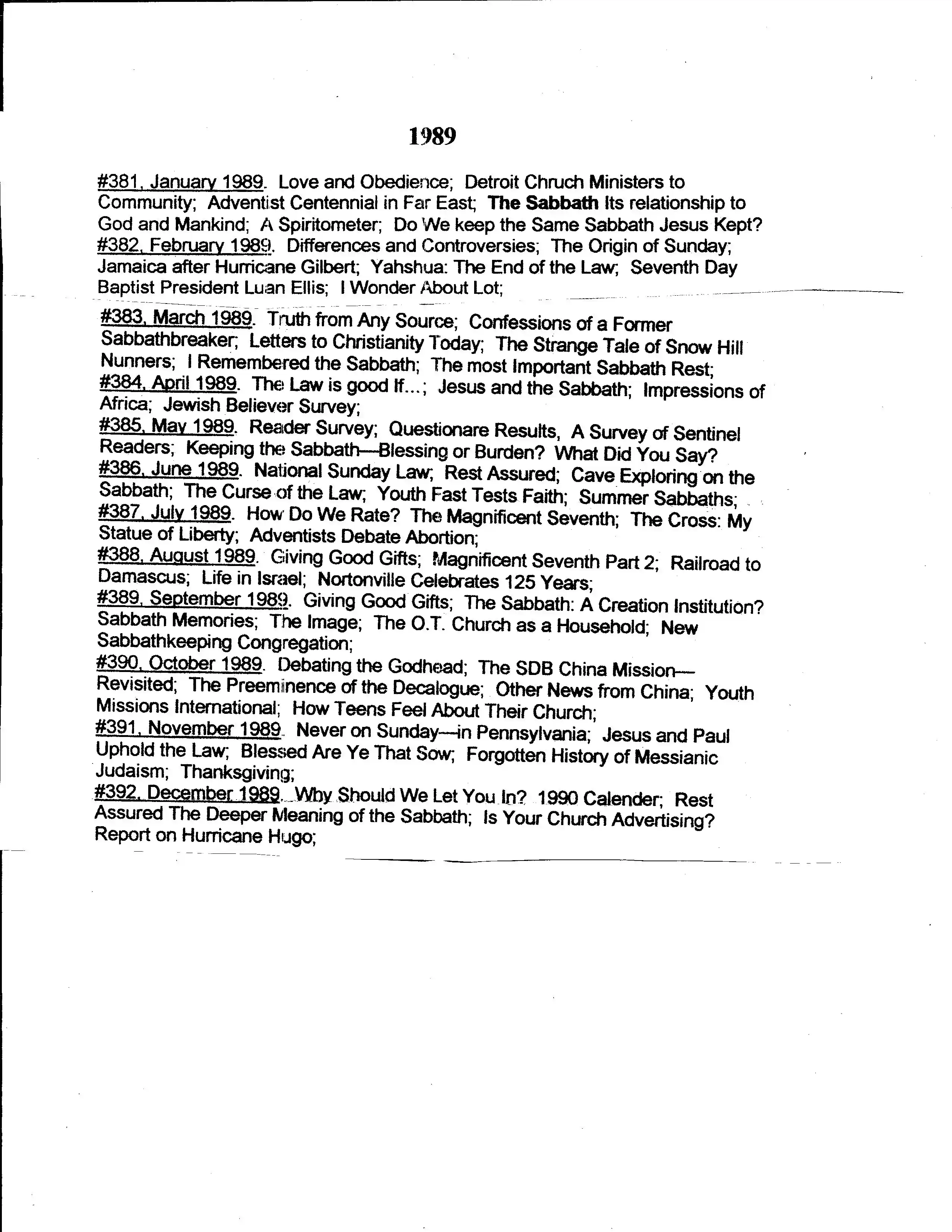 BSA TSS  issue summary 1989